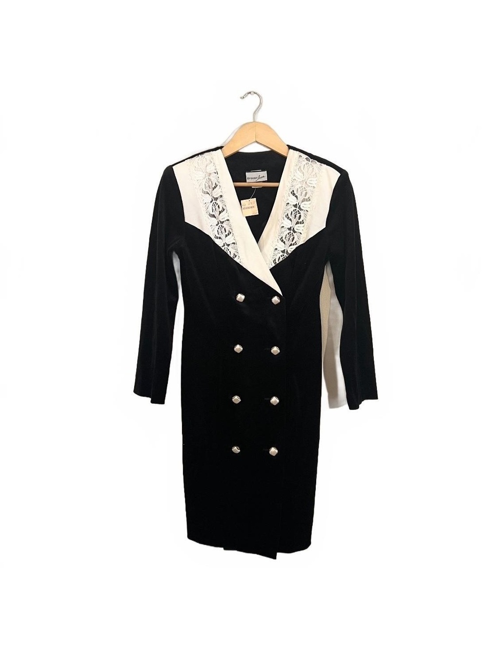Vintage 90’s Deadstock Black Velvet Lace Trim Blazer Dress Feminine Elegance